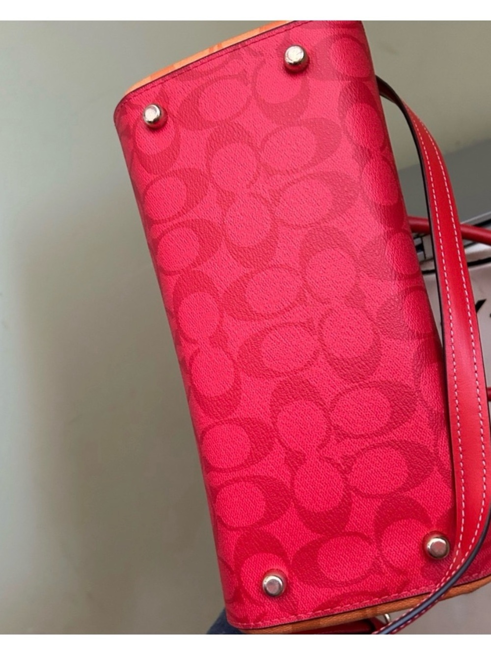 Coach Miami Red Signature Dome Satchel with Gold Hardware - Picture 4 of 8